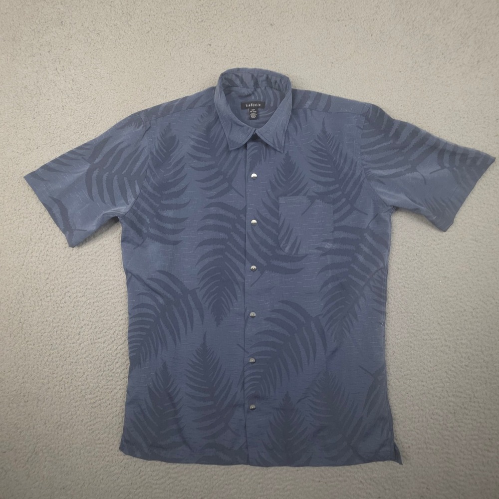 Van Heusen Shirt Mens‎ Small Blue Fern Leaf Jacquard Short Sleeve Button Down